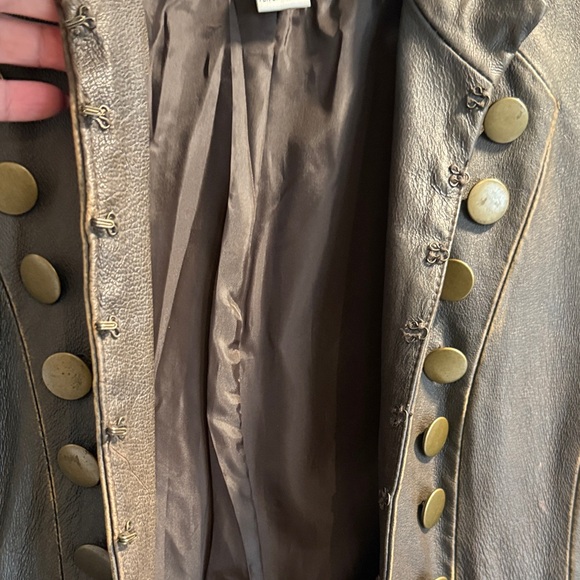Brown Military Style Leather Jacket with Gold Buttons Size 10 - Picture 7 of 13